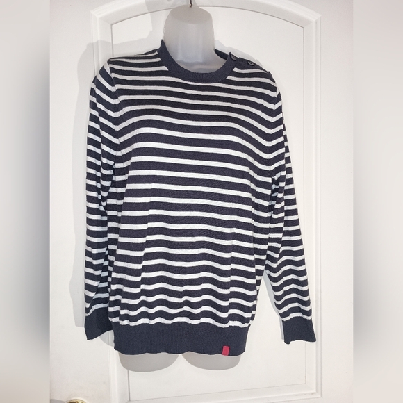 LANDS END Nautical THE OUTFITTERS Striped Sweater Navy & White Elegance(#1,136) - Picture 1 of 7